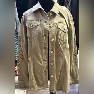 Novelty Denim Embroidered LS Jacket Sage Leaf - NWT